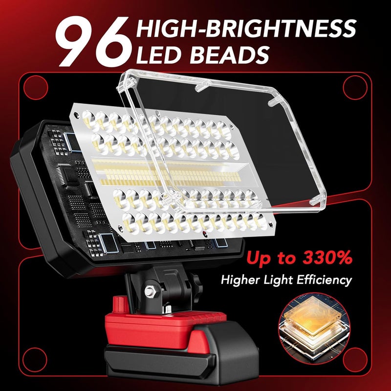 LETOUR LED Work Light Compatible with Milwaukee 18v Battery, 8.85'' 3000Lumens 100W Cordless Work Lights Brightness Light with Low Voltage Protection Type-C & USB-A Charger Port,Battery Not Included - Image 3